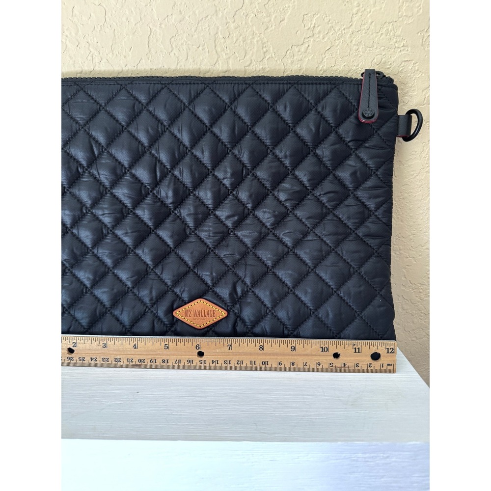 MZ Wallace Quilted Black Nylon Wristlet Clutch with Leather Patch - Picture 5 of 12